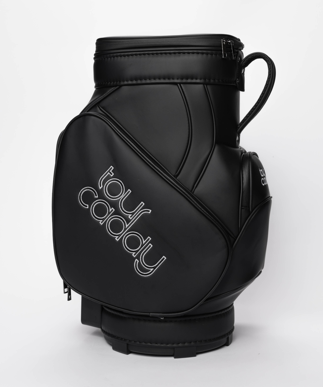 Tour Caddy Black golf bag, detail of the leather and hardware #color_black