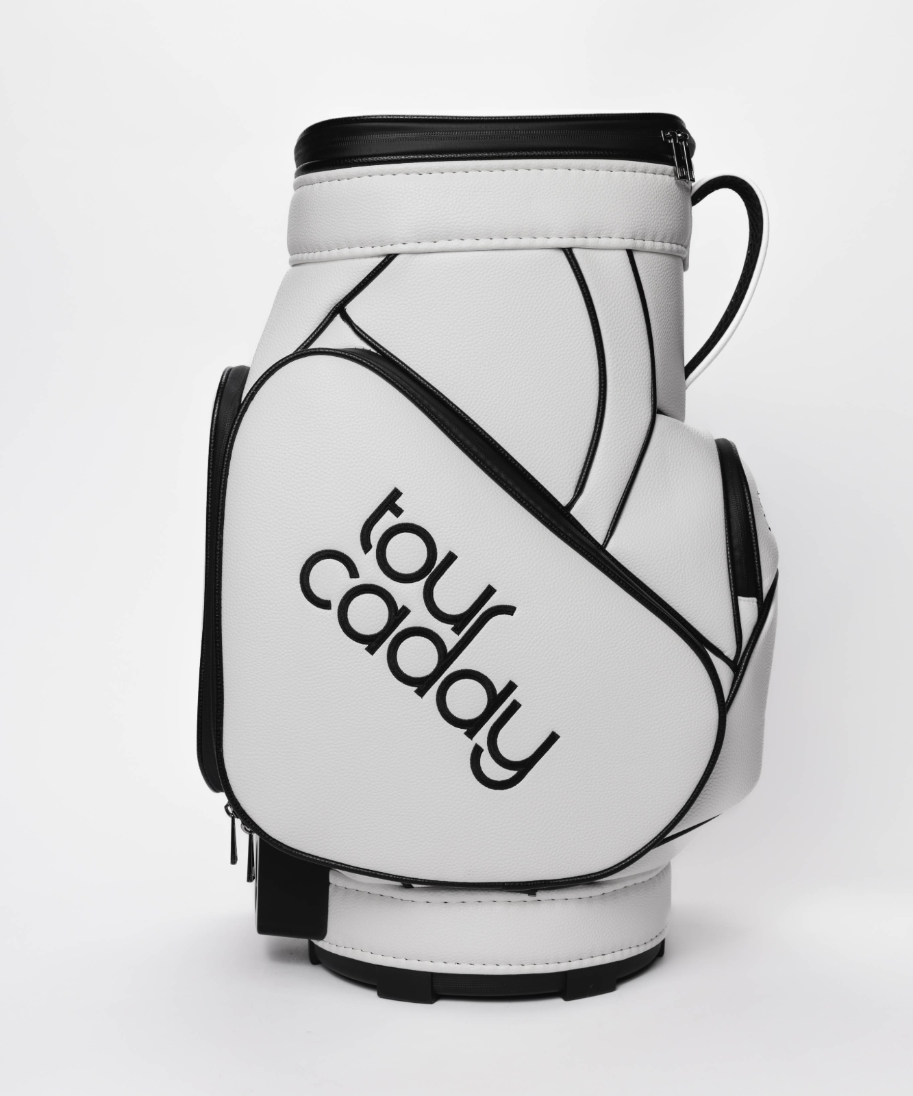 Tour Caddy White golf bag showing the carry handle and embroidered Tour Caddy logo #color_white